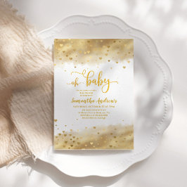 Invitación Relieve metalizado dorado Oh Baby Shower