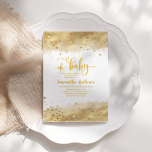 Invitación Relieve metalizado dorado Oh Baby Shower