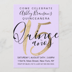 Invitación Relieve metalizado dorado púrpura de Lilac Girly S