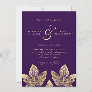 Invitación Relieve metalizado dorado púrpura y dorado ruso de