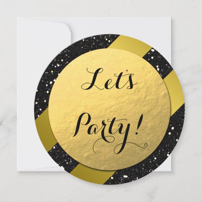 Invitación Relieve metalizado dorado, Purpurina de oro negro  (Anverso)