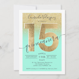 Invitación Relieve metalizado dorado purpurina guión menta qu