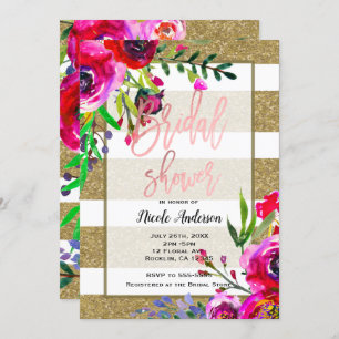 Invitación Relieve metalizado dorado Purpurina Stripe Bold Fl