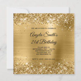 Invitación Relieve metalizado dorado Purpurinoso 21 cumpleaño
