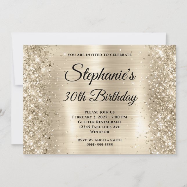 Invitación Relieve metalizado dorado Purpurinoso de Champagne (Anverso)