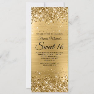 Invitación Relieve metalizado dorado Purpurinoso Dulce 16 Cum