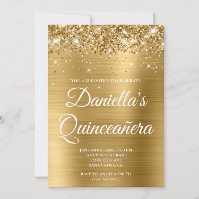 Invitación Relieve metalizado dorado Purpurinoso espumoso Qui (Anverso)