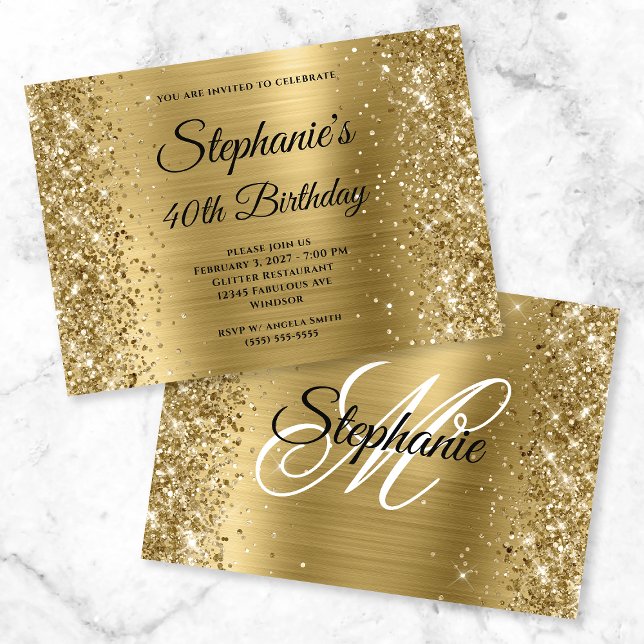 Invitación Relieve metalizado dorado Purpurinoso Fancy Monogr (Subido por el creador)