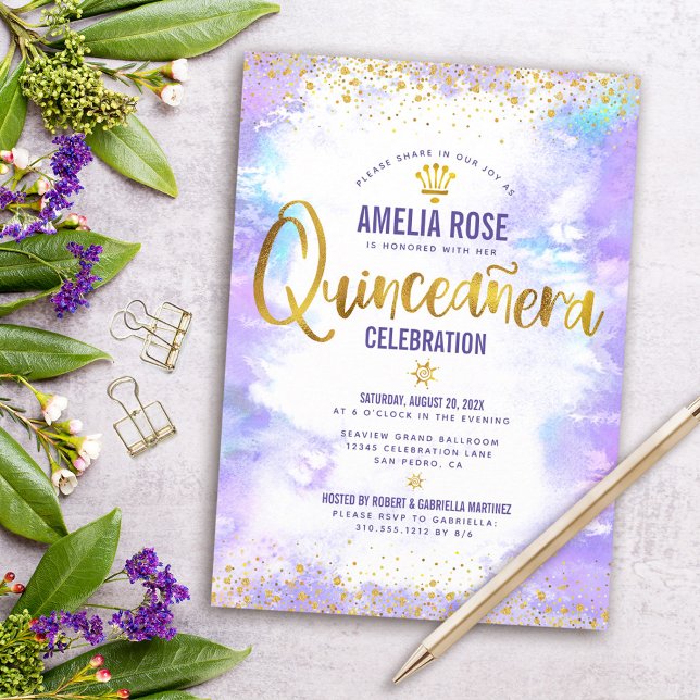Invitación Relieve metalizado dorado Quinceañera color de agu (Subido por el creador)