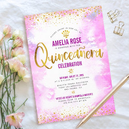 Invitación Relieve metalizado dorado Quinceañera color de agu