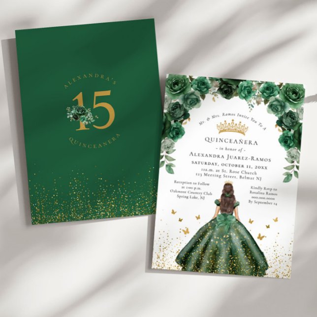 Invitación Relieve metalizado dorado Quinceañera Emerald Gree (Subido por el creador)