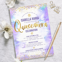 Invitación Relieve metalizado dorado Quinceañera Purple Water