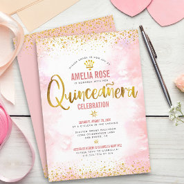 Invitación Relieve metalizado dorado Quinceañera Rubor Moda a