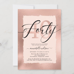 Invitación Relieve metalizado dorado Rosa 40.ª foto de cumple