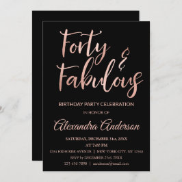 Invitación Relieve metalizado dorado Rosa Cuarenta y fabuloso