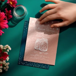 Invitación Relieve metalizado dorado Rosa de Cena boda Mason 