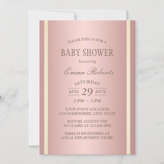 Invitación Relieve metalizado dorado Rosa elegante de Baby Sh (Anverso)
