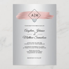 Invitación Relieve metalizado dorado Rosa Faux Dusty  Silver 