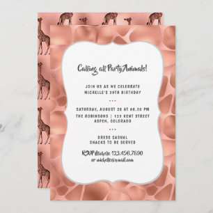 Invitación Relieve metalizado dorado Rosa Giraffe Cualquier c