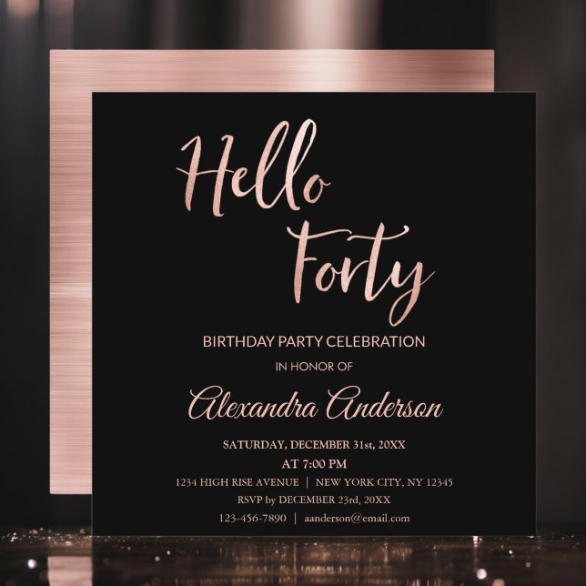 Invitación Relieve metalizado dorado Rosa Hola 40 Fiesta de C (Subido por el creador)