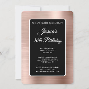Invitación Relieve metalizado dorado Rosa Negro y Blanco 30 c