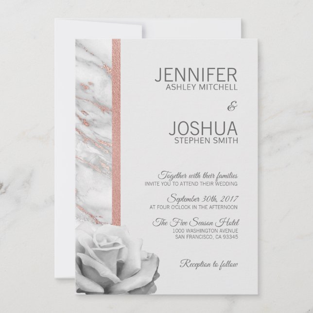 Invitación Relieve metalizado dorado rosa rosa floral Boda gr (Anverso)