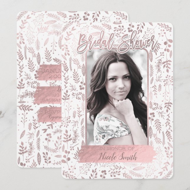 Invitación Relieve metalizado dorado rosa rosa moderno ducha  (Anverso / Reverso)