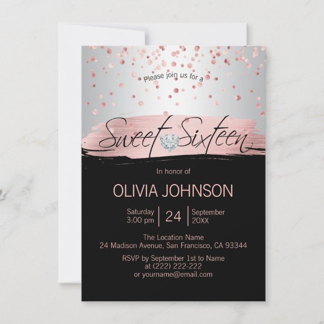 Invitación Relieve metalizado dorado rosa rosado plateado DUL (Anverso)