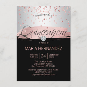 Invitación Relieve metalizado dorado rosa rosado plateado QUI