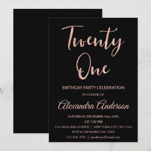 Invitación Relieve metalizado dorado Rosa Veintiún cumpleaños