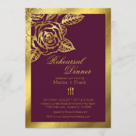 Invitación Relieve metalizado dorado Rosas de Borgoña Ensayo