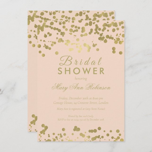 Invitación Relieve metalizado dorado Rubor Confetti Elegant B (Anverso / Reverso)
