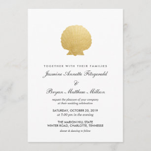 Invitación Relieve metalizado dorado Seashell Faux   Boda oce