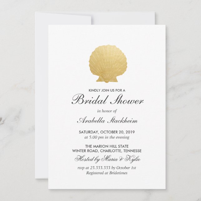 Invitación Relieve metalizado dorado Seashell Faux | Ocean Br (Anverso)