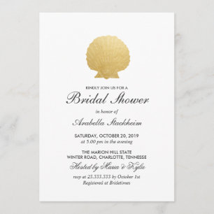 Invitación Relieve metalizado dorado Seashell Faux   Ocean Br
