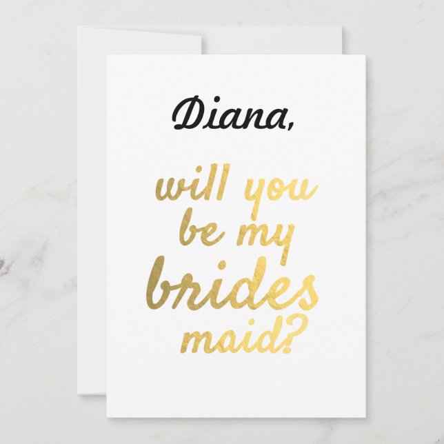 Invitación Relieve metalizado dorado Serás Mi Invitada De La  (Anverso)