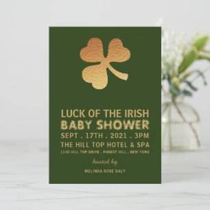 Invitación Relieve metalizado dorado Shamrock, Baby Shower ir