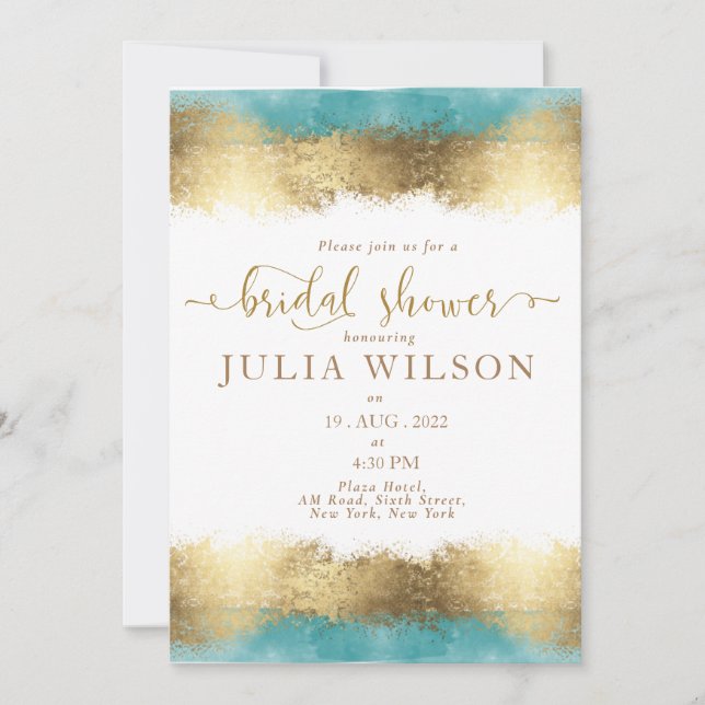 Invitación Relieve metalizado dorado simple acua ducha de nov (Anverso)