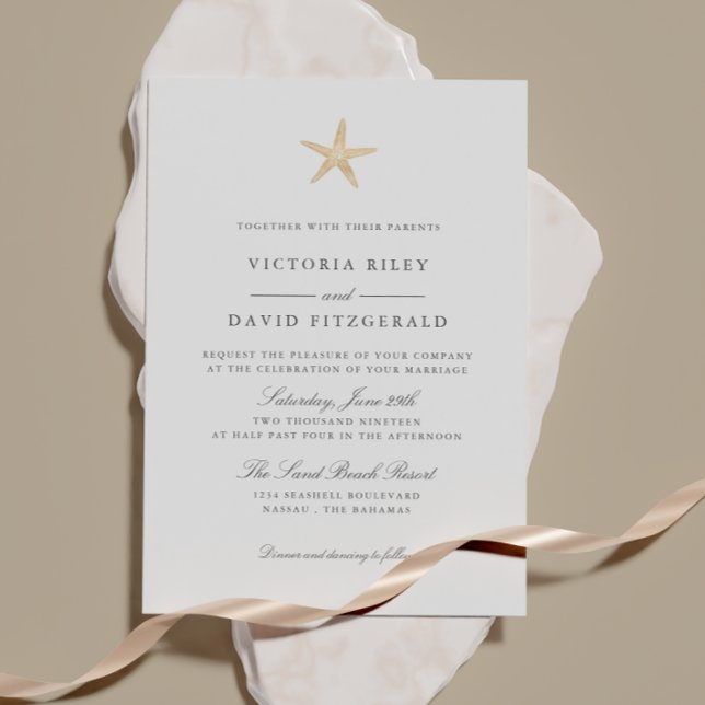Invitación Relieve metalizado dorado Starfish Elegante Boda e (Subido por el creador)