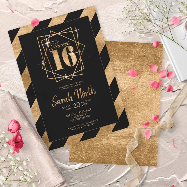 Invitación Relieve metalizado dorado Stripes Frame Sweet 16 B (Subido por el creador)