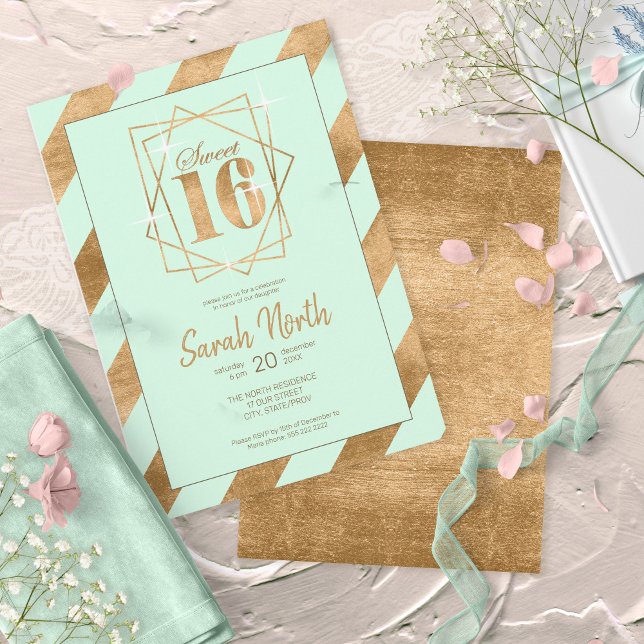 Invitación Relieve metalizado dorado Stripes Frame Sweet 16 M (Subido por el creador)