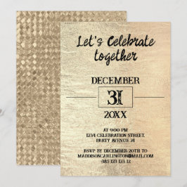 Invitación Relieve metalizado dorado Textura Fiesta de Año Nu