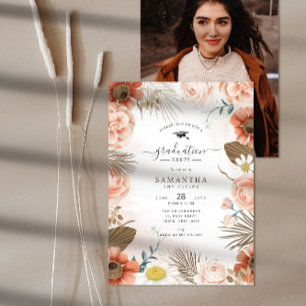 Invitación Relieve metalizado dorado tropical Boho Graduación