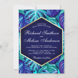 Invitación Relieve metalizado dorado Verde azulado azul real 