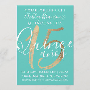Invitación Relieve metalizado dorado Verde Turquesa Girona Si