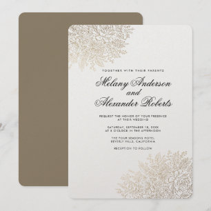 Invitación Relieve metalizado dorado Vintage Lace Elegante In