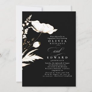 Invitación Relieve metalizado dorado Wildflowers Black Engage
