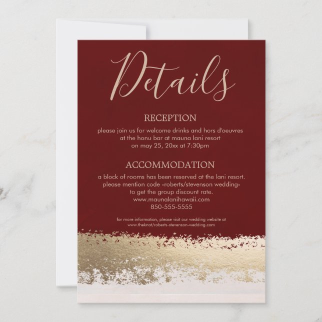 Invitación Relieve metalizado dorado y detalles de la boda de (Anverso)