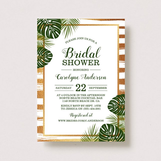 Invitación Relieve metalizado dorado y ducha de novia con hoj (Subido por el creador)