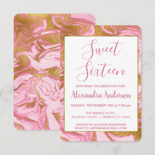 Invitación Relieve metalizado dorado y dulce de mármol rosado